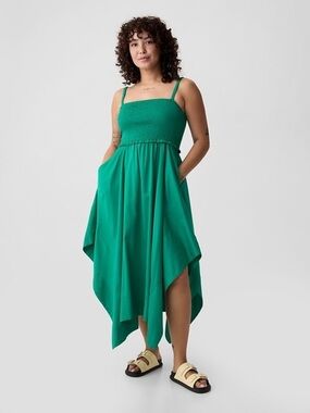 TALL Gap Smocked Handkerchief Hem Midi Dress in Simply Green